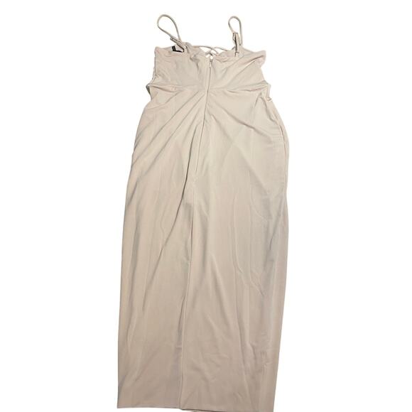 Nookie Tropicana Cross Front Shift Dress Nude Size M | Plunge Midi Bodycon - Picture 3 of 5